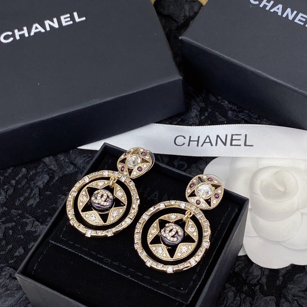 Ch**el Double C Round Earrings Gold For Women