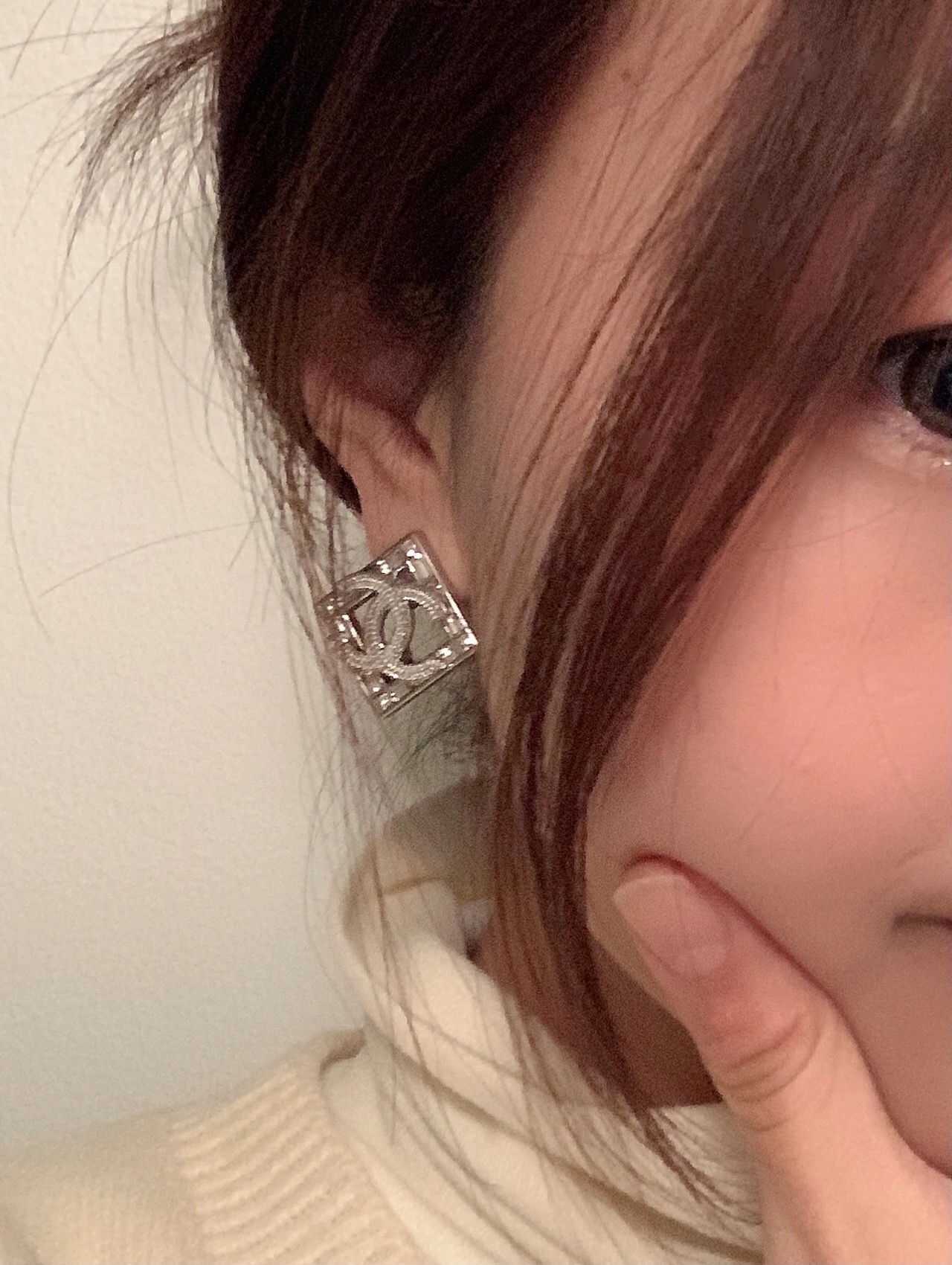 Ch**el Double C Square Earrings Silver For Women