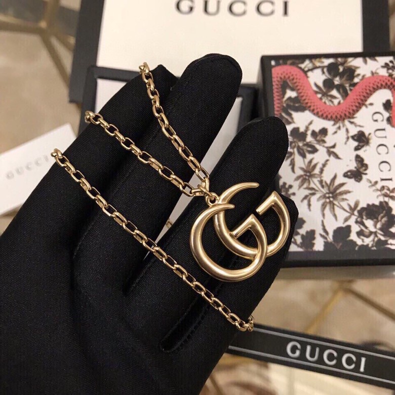 Gvc*1 Douple G Frame Pendant Necklace Gold Tone For Women
