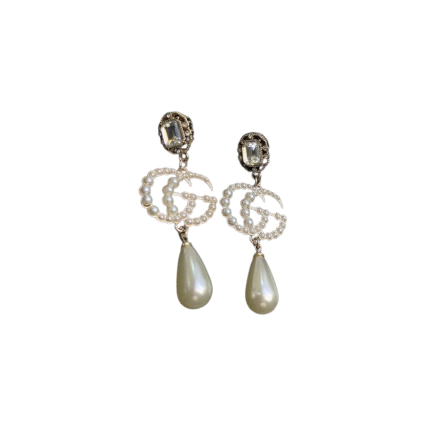 Gvc*1 Douple G Pearl Frame Earrings Gold Tone For Women