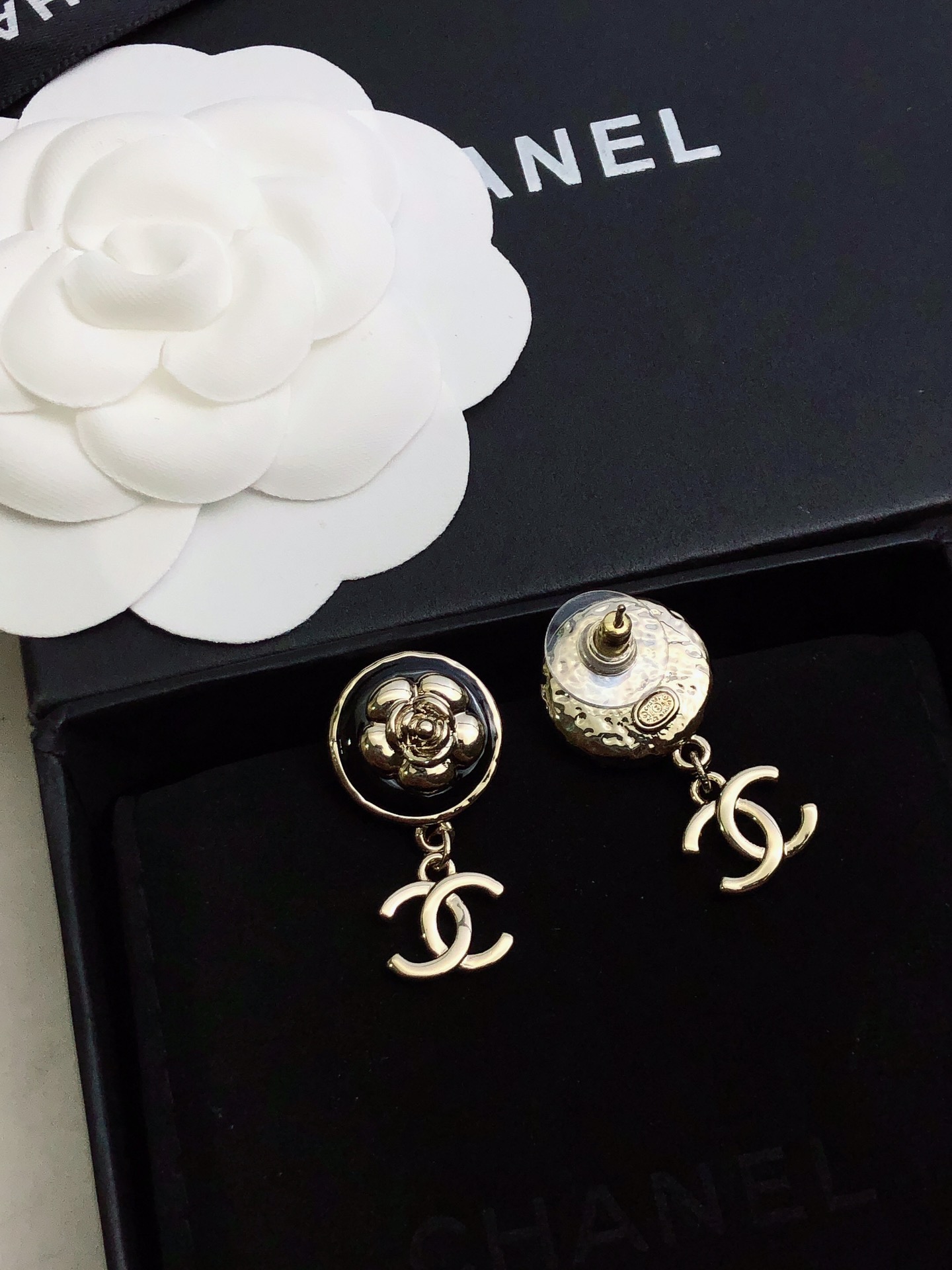 Ch**el Flower Earrings Black For Women