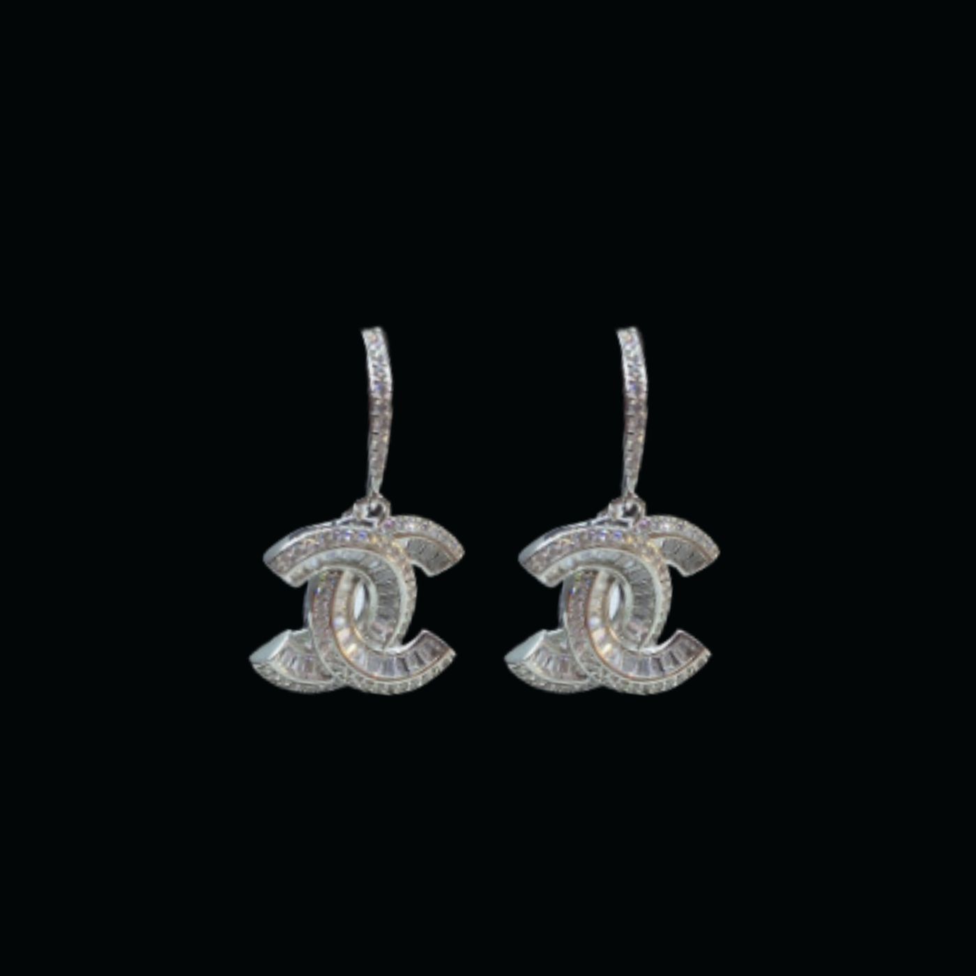 Ch**el Interlocking Douple C Earrings Silver Tone For Women
