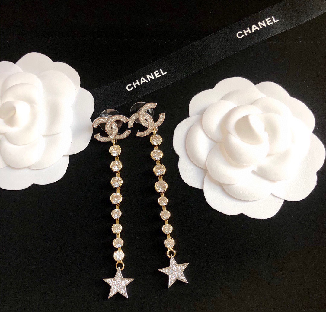 Ch**el Long Star Earrings Gold For Women