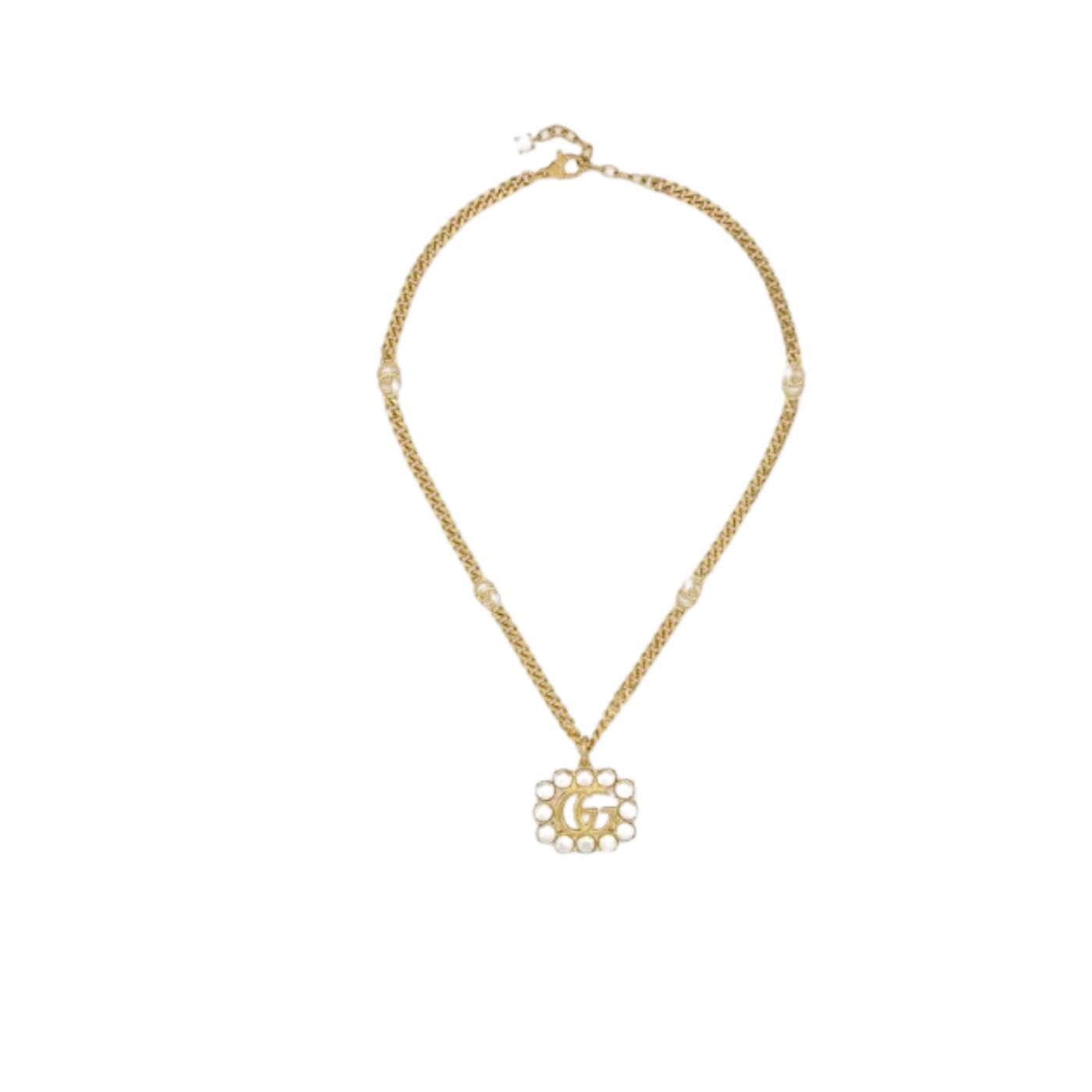 Gvc*1 Mini Pearl Border Frame Pendant Necklace Gold Tone For Women