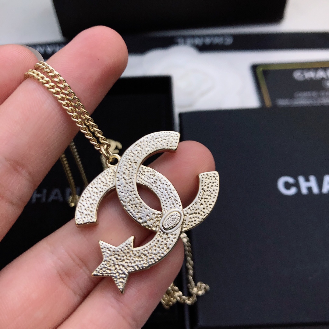 Ch**el Mini Star With Douple C Necklace Gold Tone For Women