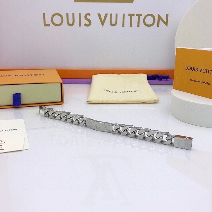 L0vis Vvtt0n Monogram Chain Bracelet Silver Tone For Men M00855