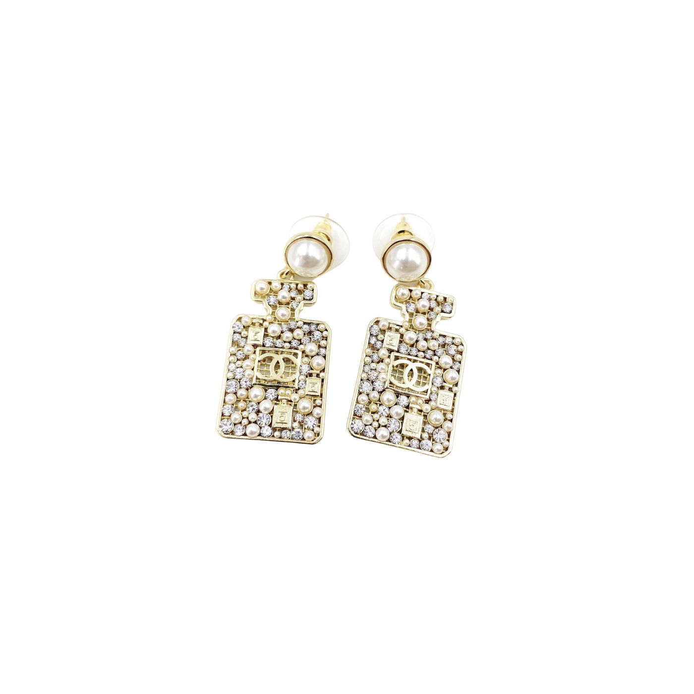 Ch**el Perfume Bottle Earrings Gold Tone For Women