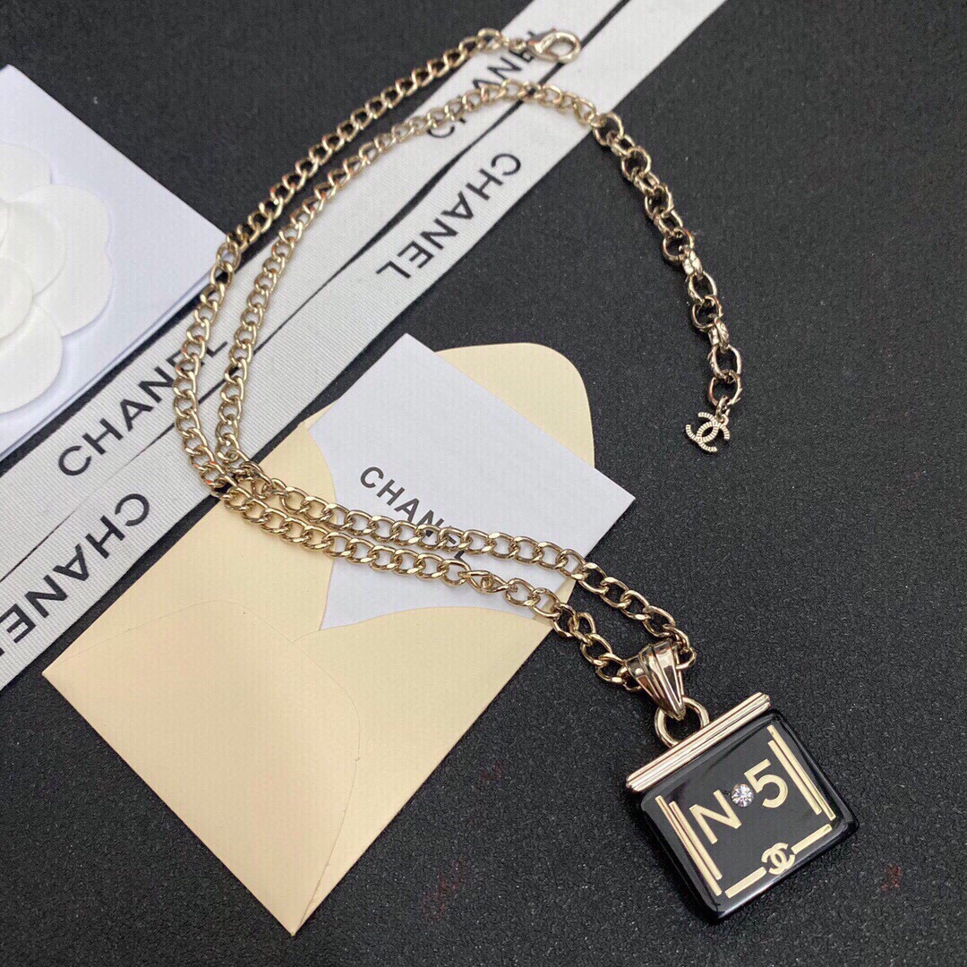Ch**el Perfume Bottle Necklace Gold For Women
