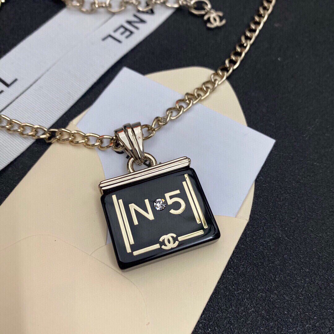 Ch**el Perfume Bottle Necklace Gold For Women