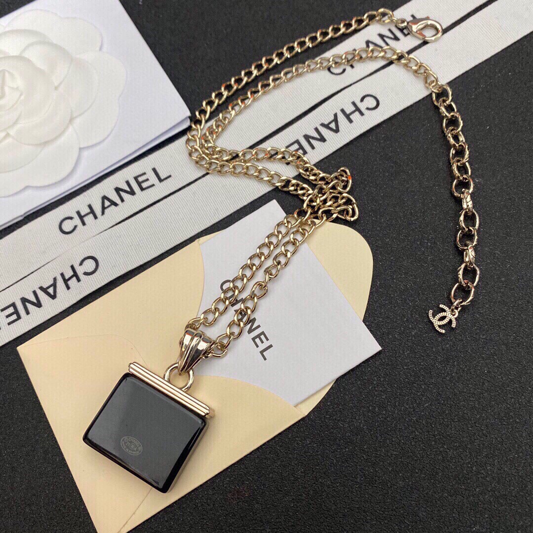 Ch**el Perfume Bottle Necklace Gold For Women