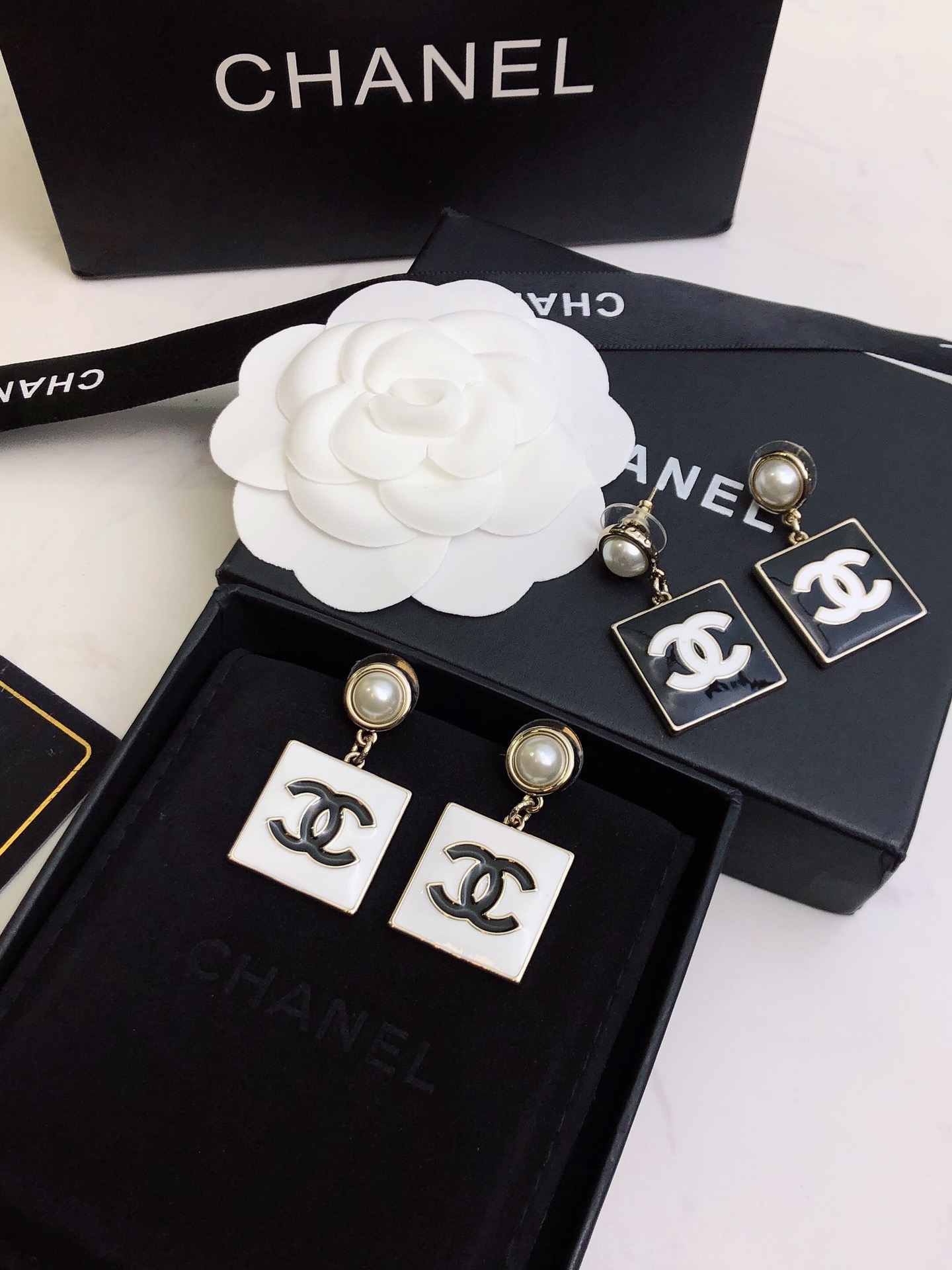 Ch**el Square Earrings White For Women
