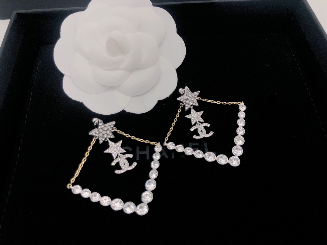 Ch**el Triangle Star Crystal Earrings Silver For Women