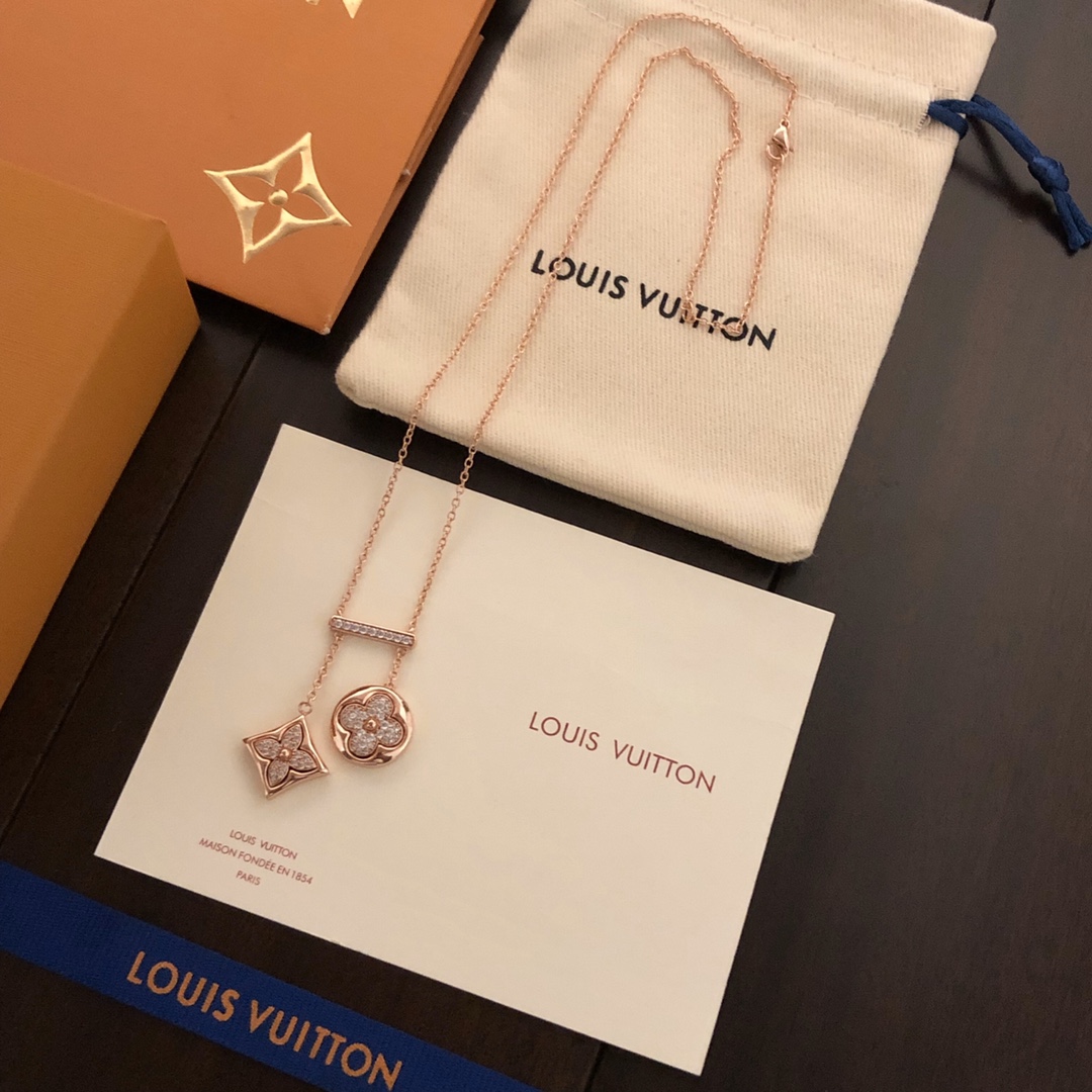 L0vis Vvtt0n Two Blossom Necklace Pink Gold Tone For Women