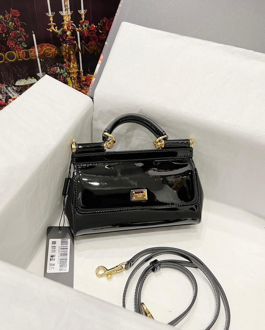 Dolce & Gabbana Sicily Bag In Polished Black Mini Size For Women 18cm/ 7 Inches