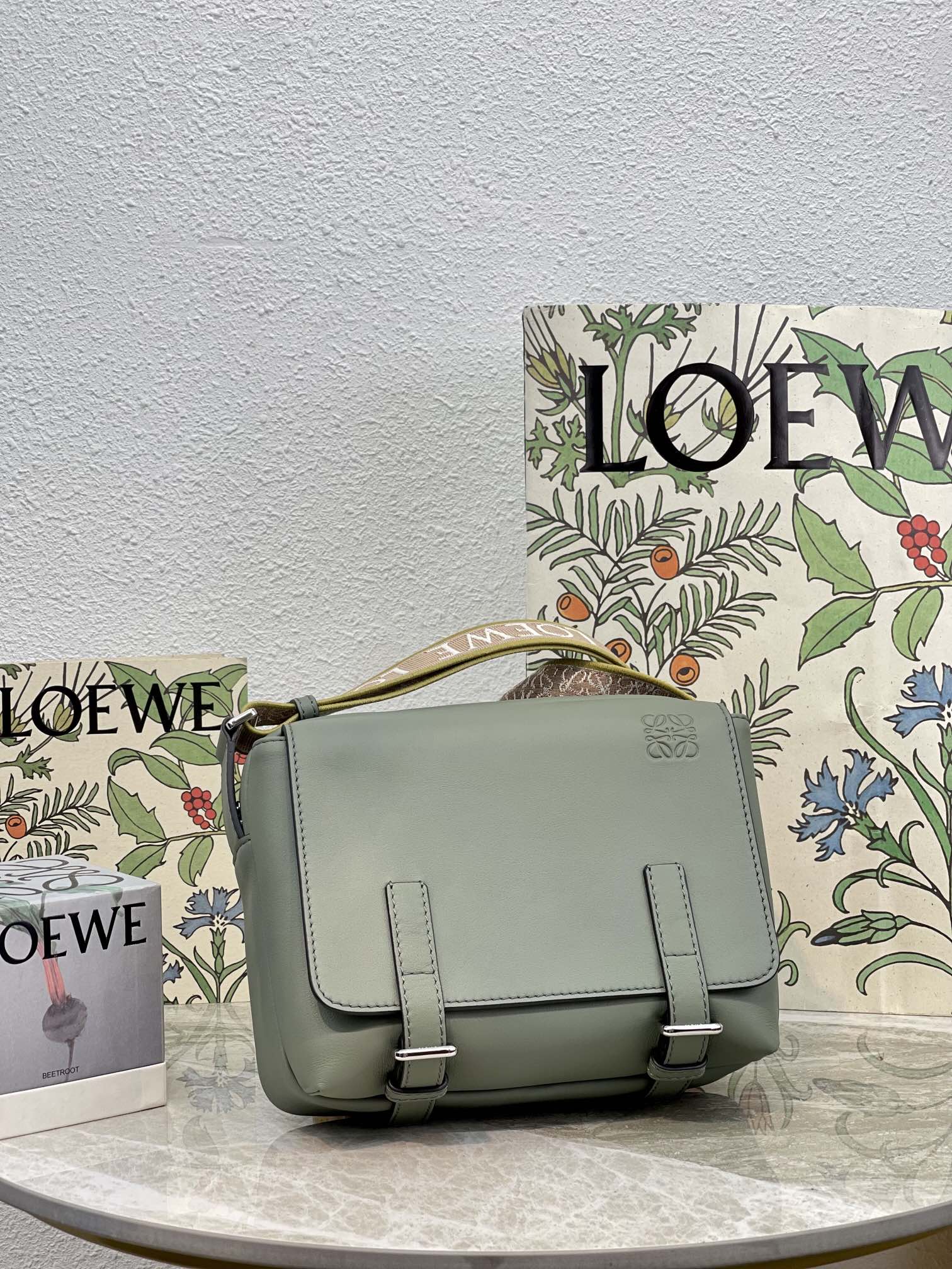 L0ew* XS Military Messenger Bag Black/Green/Navy Blue For Women 9.1in / 23cm B553A72X22
