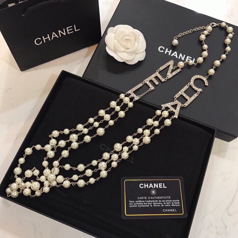 Ch**el C-H-A-N-E-L Necklace Gold Tone For Women