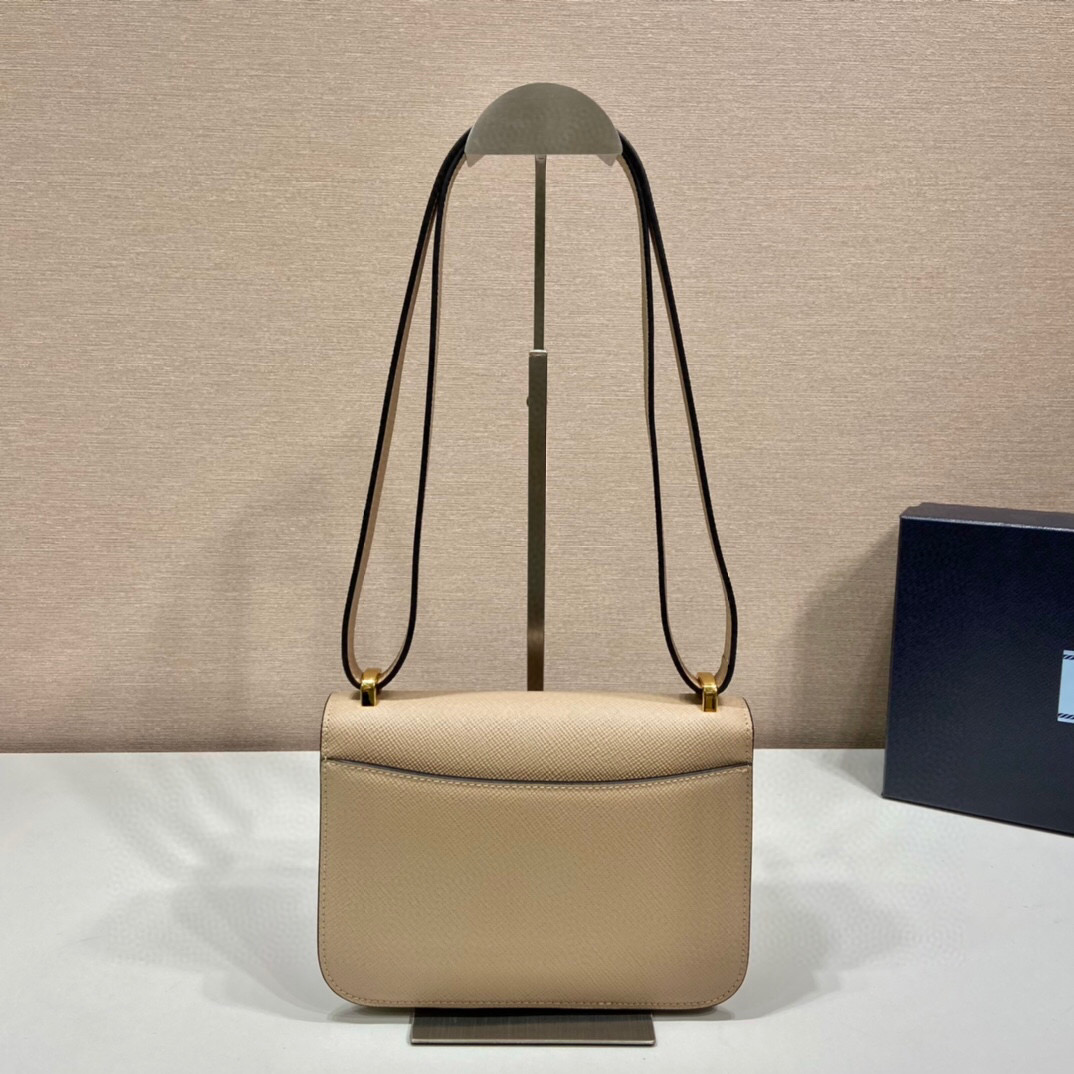 [True-to-ORIGINAL] Pra*a Emblème Saffiano Shoulder Bag In Beige For Women 8.6 in/22cm – 1BD320_2A4A_F0036_V_UTO