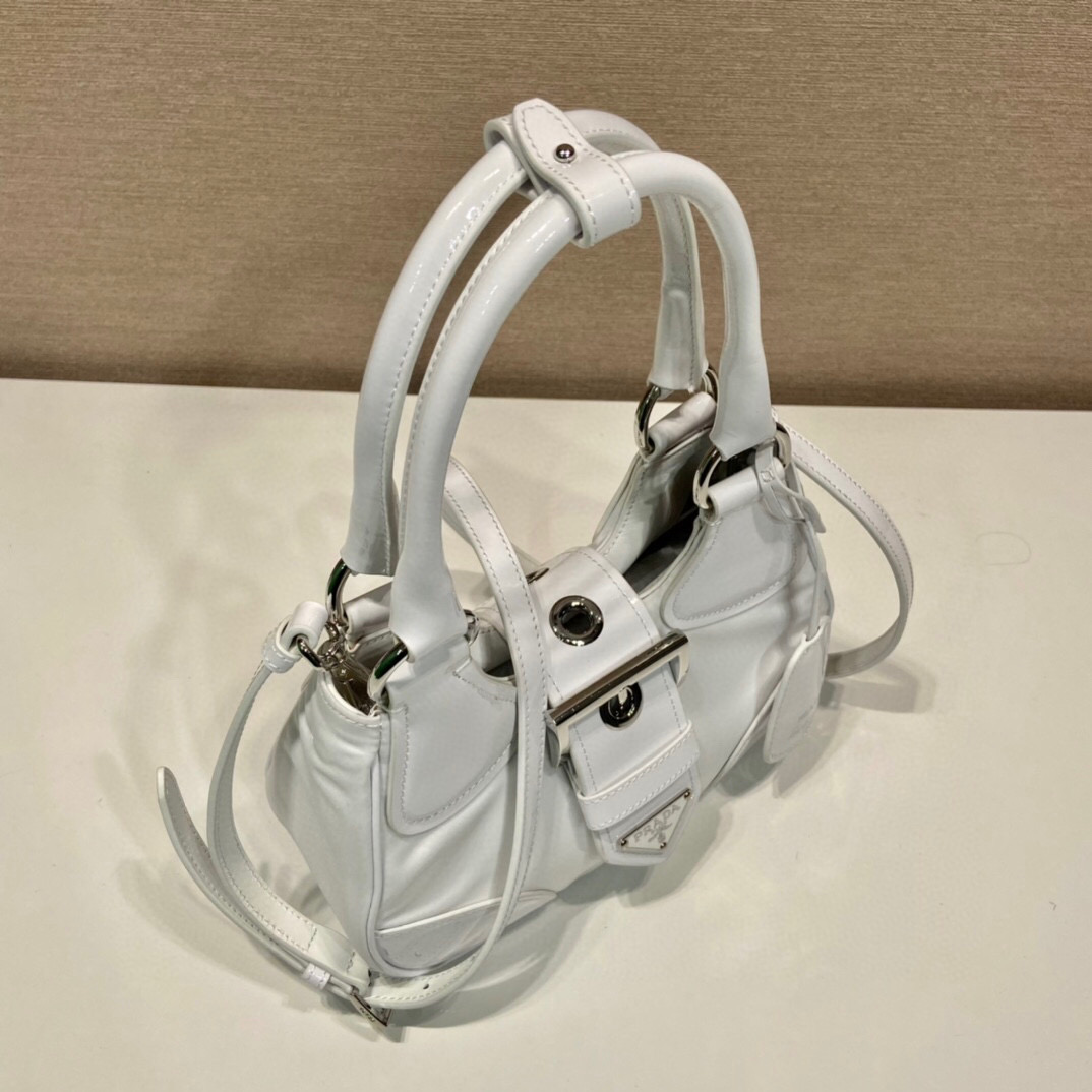 Pra*a Moon Padded Nappa Bag In White/Yellow/Brown For Women 8.8in / 22.5cm 1BA381_2DYI_F0009_V_OOM