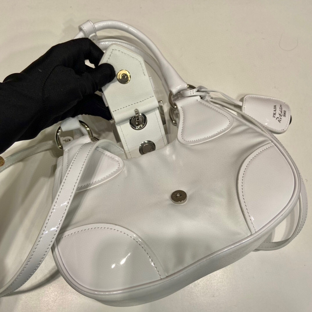 Pra*a Moon Padded Nappa Bag In White/Yellow/Brown For Women 8.8in / 22.5cm 1BA381_2DYI_F0009_V_OOM