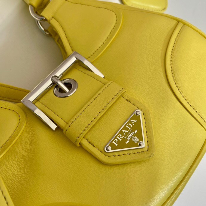 Pra*a Moon Padded Nappa Bag In White/Yellow/Brown For Women 8.8in / 22.5cm 1BA381_2DYI_F0009_V_OOM