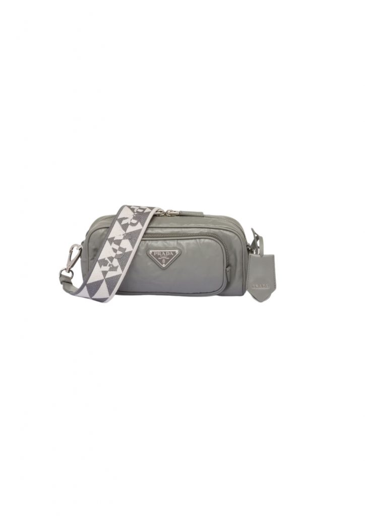 Pra*a Nappa Antique Multi-Pocket Shoulder Bag In Grey/Black/Pink For Women 8.6 in/ 22cm 1BH198_UVL_F0480_V_4OO