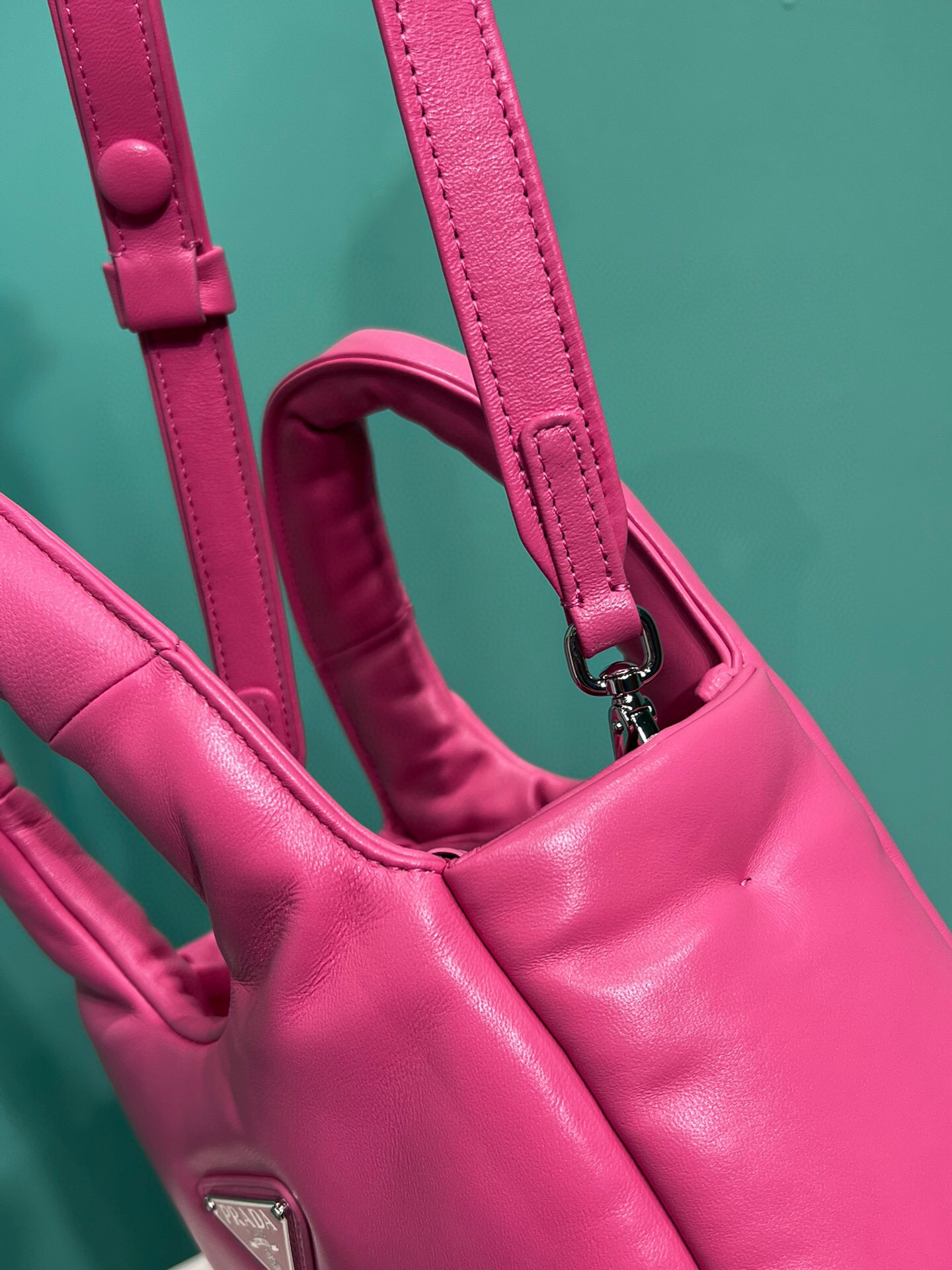 Pra*a Small Padded Pra*a Soft Nappa Bag In Pink For Women 7.1 in/ 18 cm