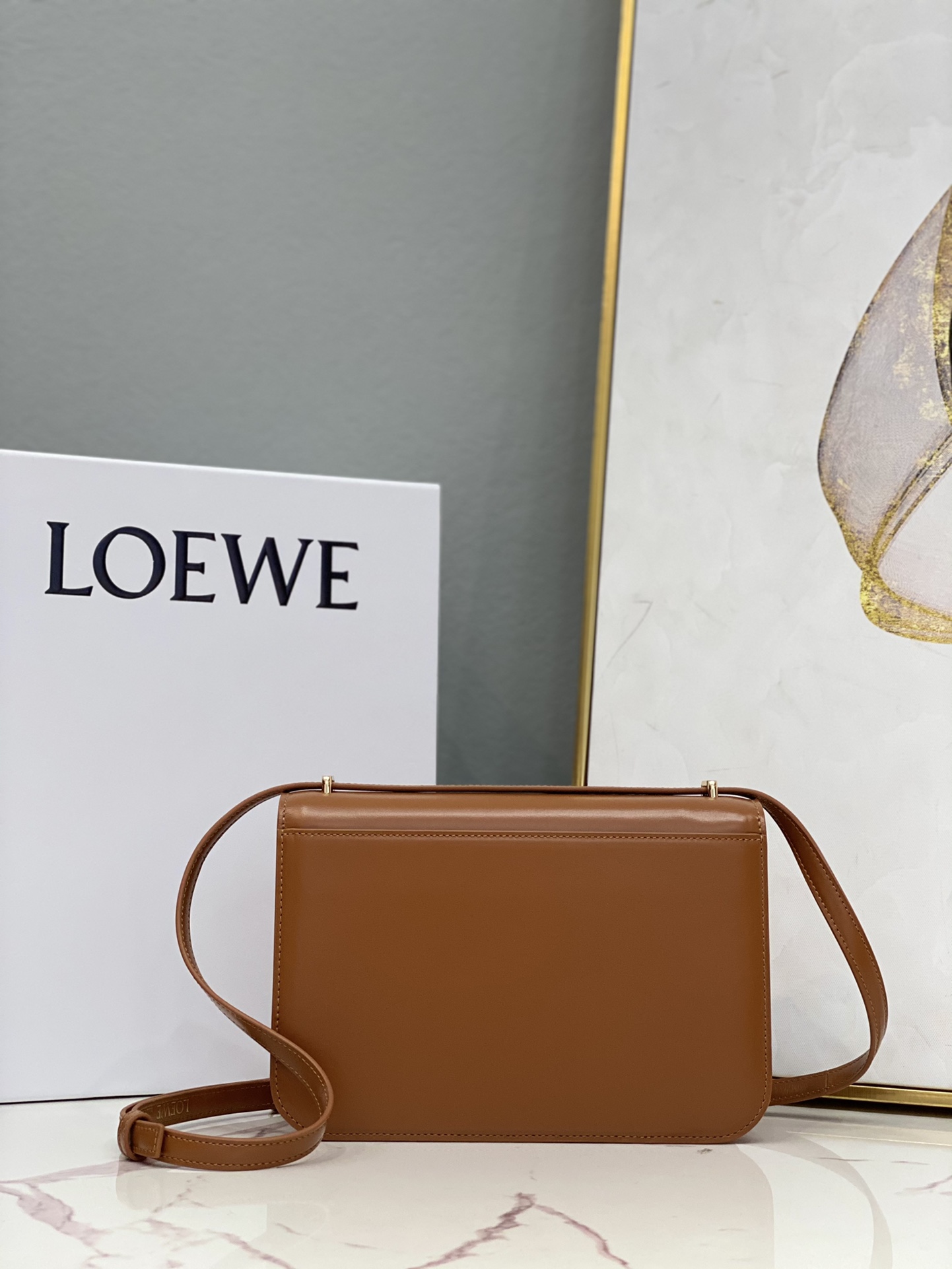 L0ew* Goya Bag Black/White/Brown For Women 8.9in / 22.5cm A896N01X03