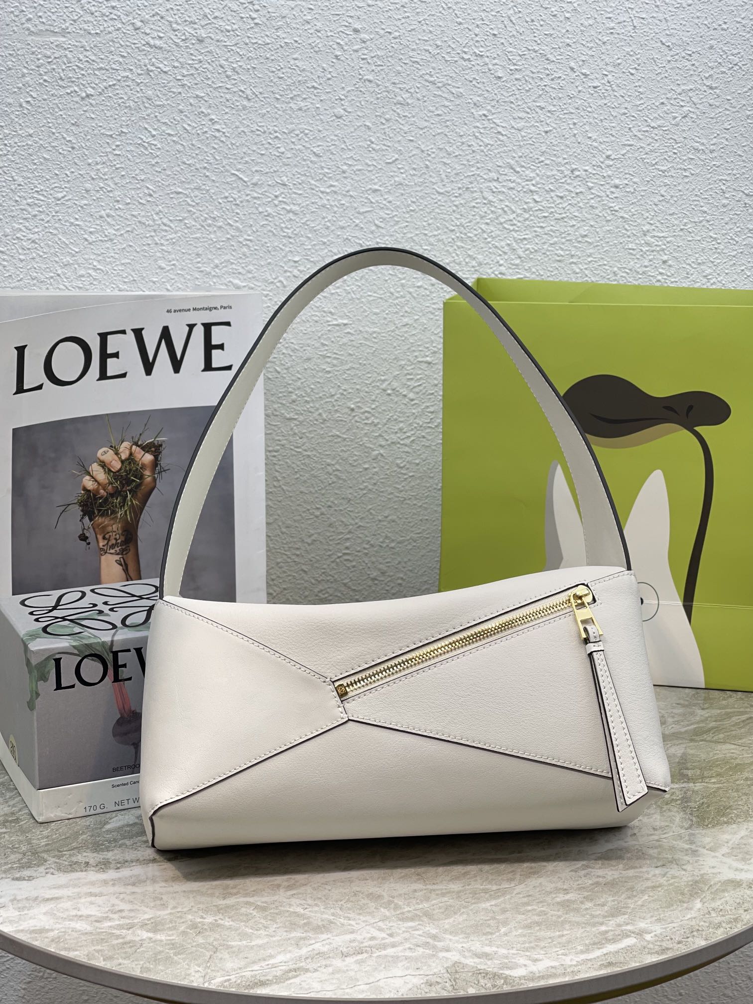L0ew* Puzzle Hobo Bag Black/Light Green/Pink/Yellow/White For Women 11.3in / 28.7cm A510J67X01