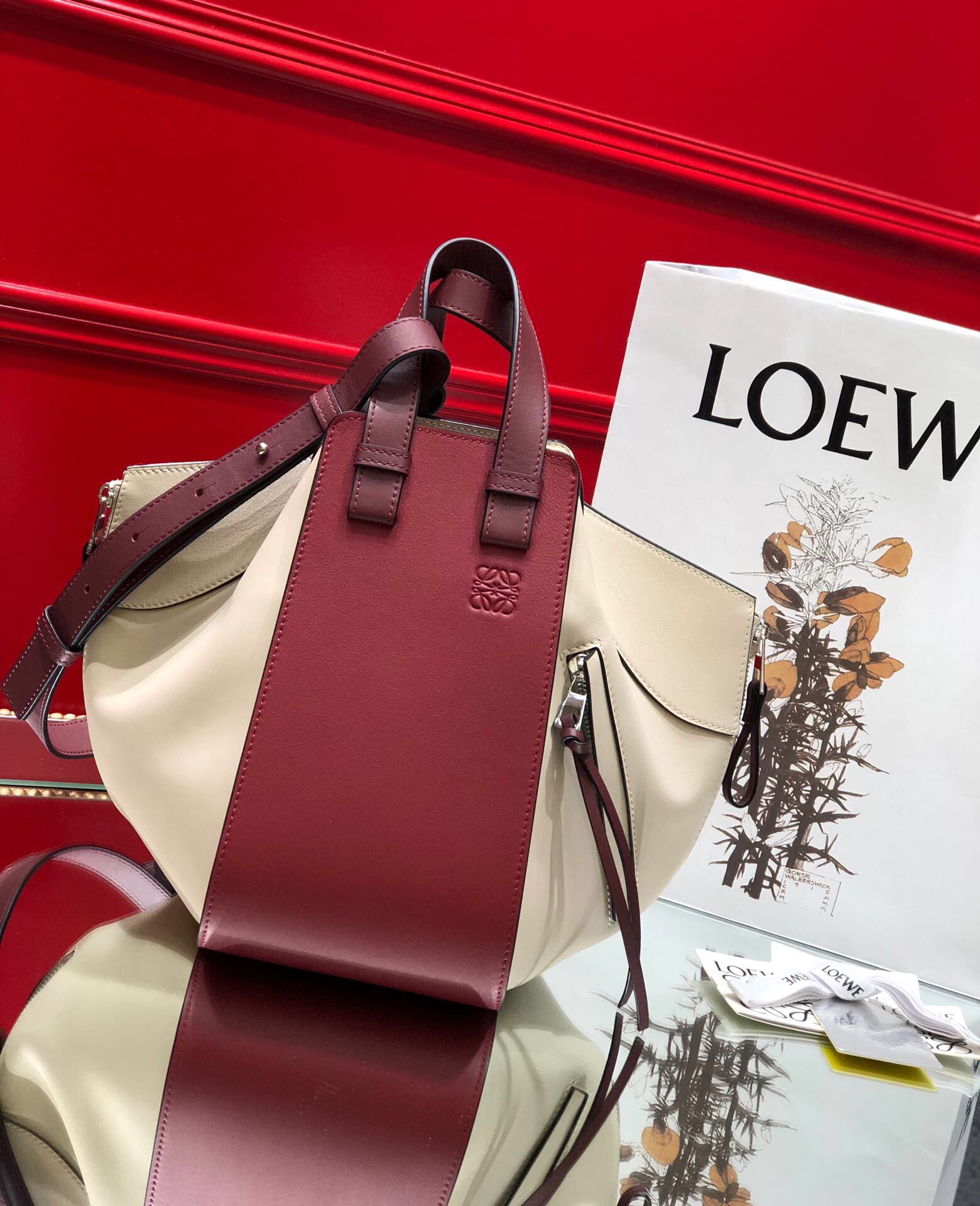 L0ew* Small Hammock Bag Blue/Pink/Beige/White/Brown/Burgundy/Grey For Women 11.8in / 30cm