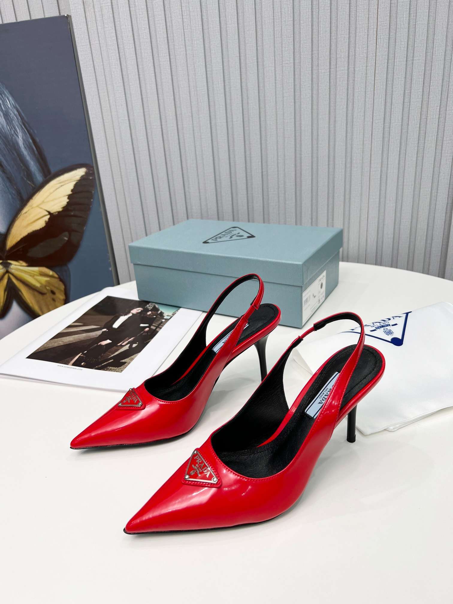 Pra*a Brushed Sling Pumps Red For Women
