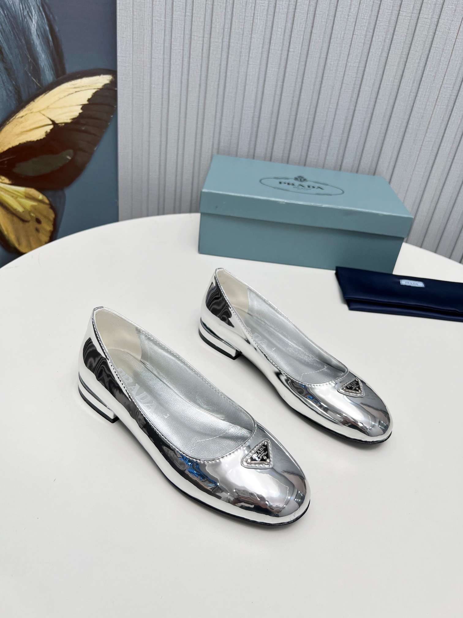 Pra*a Patent Ballerinas Silver For Women