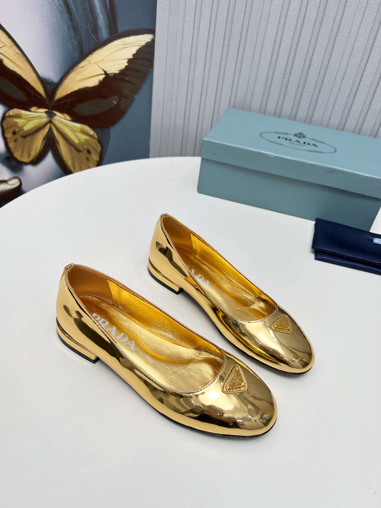 Pra*a Patent Ballerinas Gold For Women