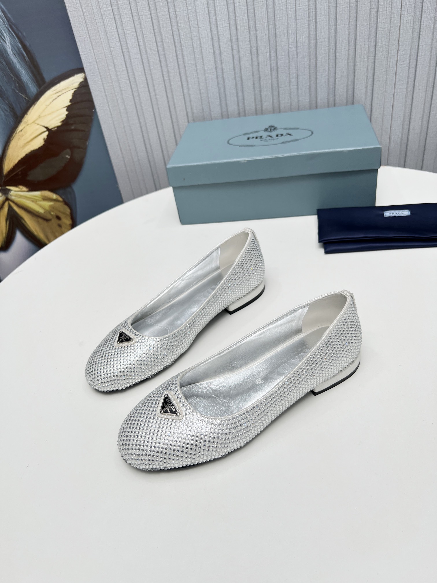 Pra*a Patent Ballerinas Silver For Women