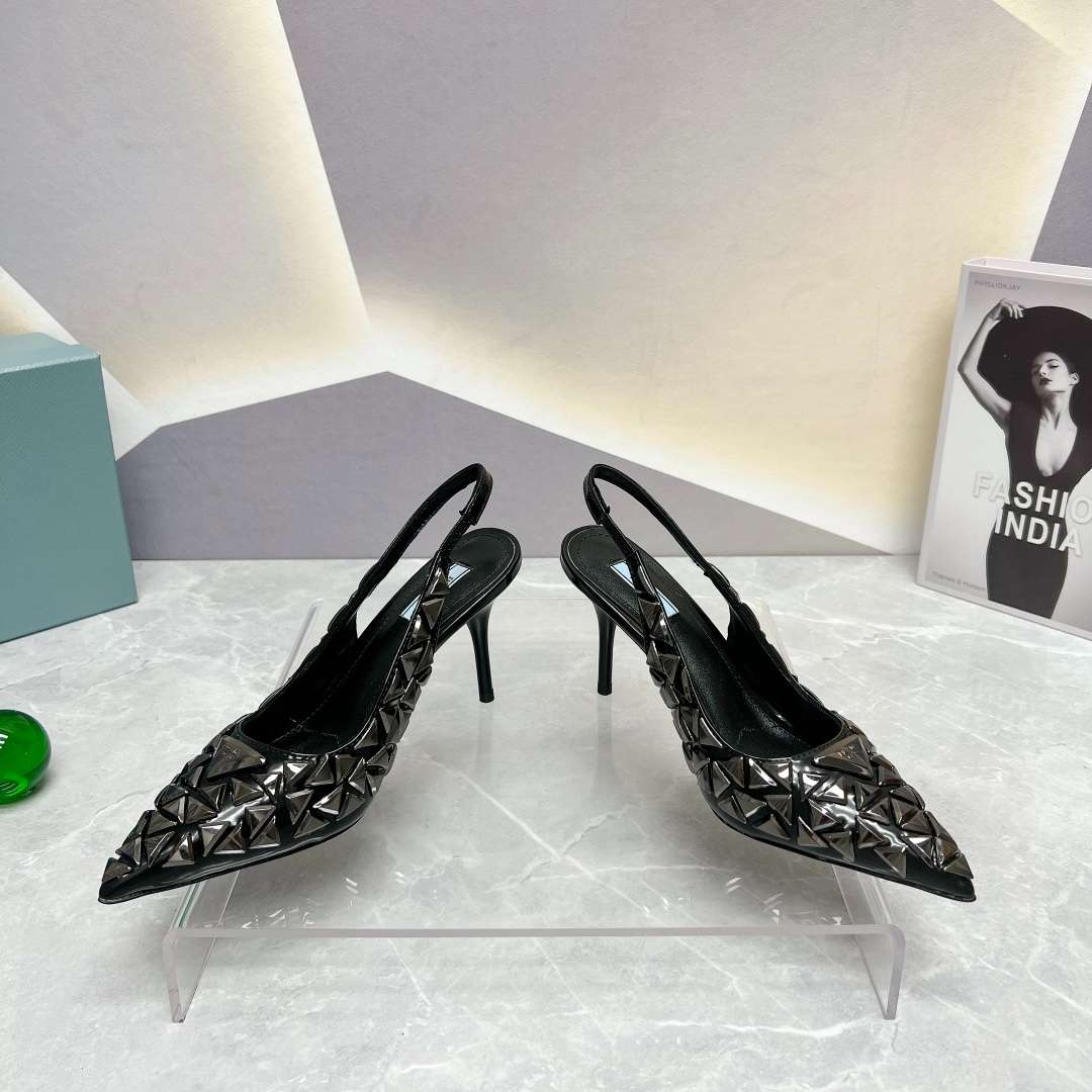 Pra*a Slingback Spike Pumps Black For Women
