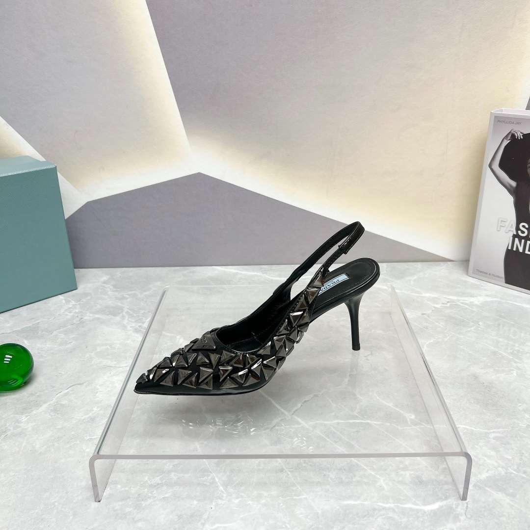 Pra*a Slingback Spike Pumps Black For Women