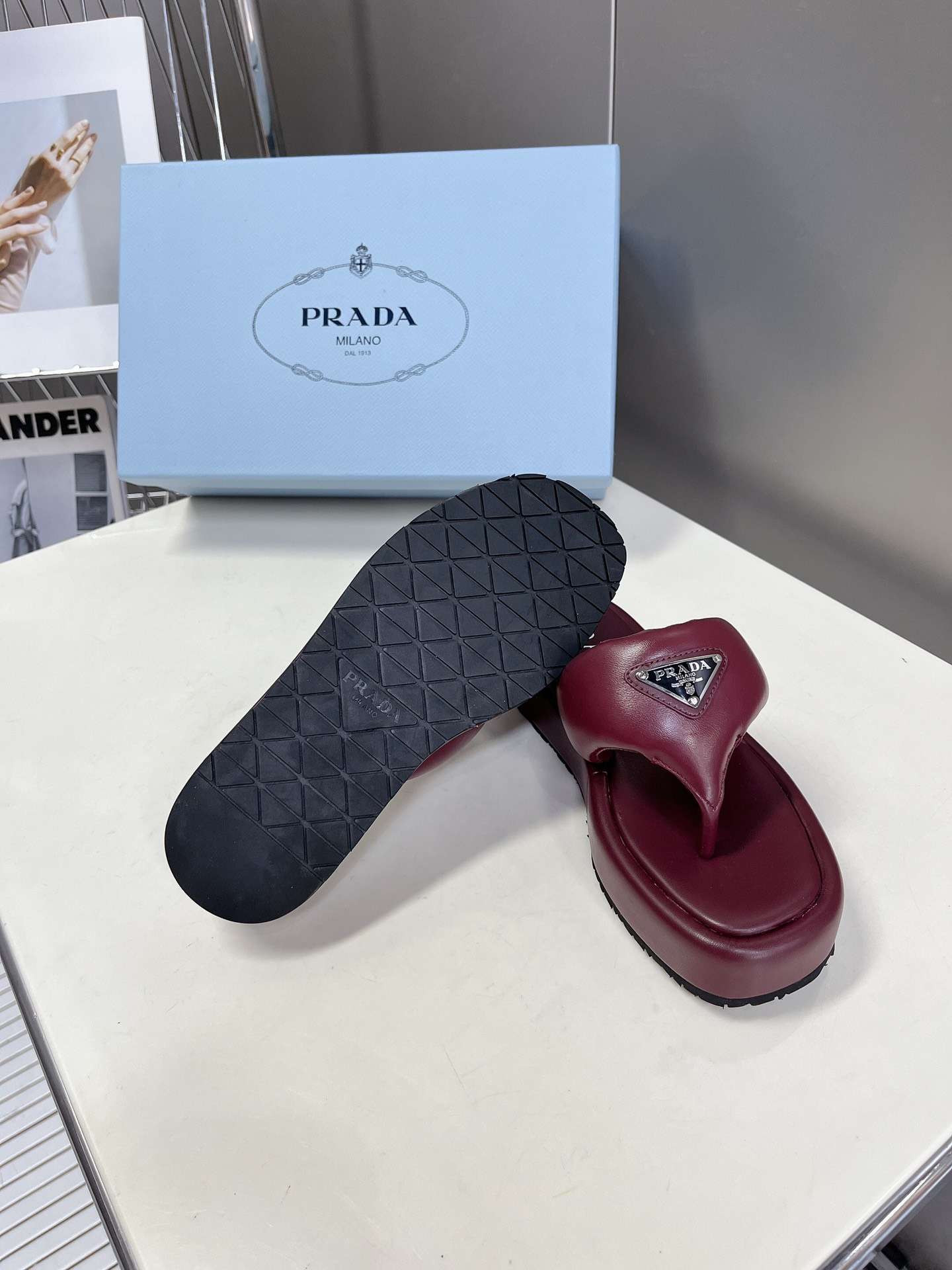 Pra*a Soft Padded Nappa Wedge Sandals Burgundy For Women