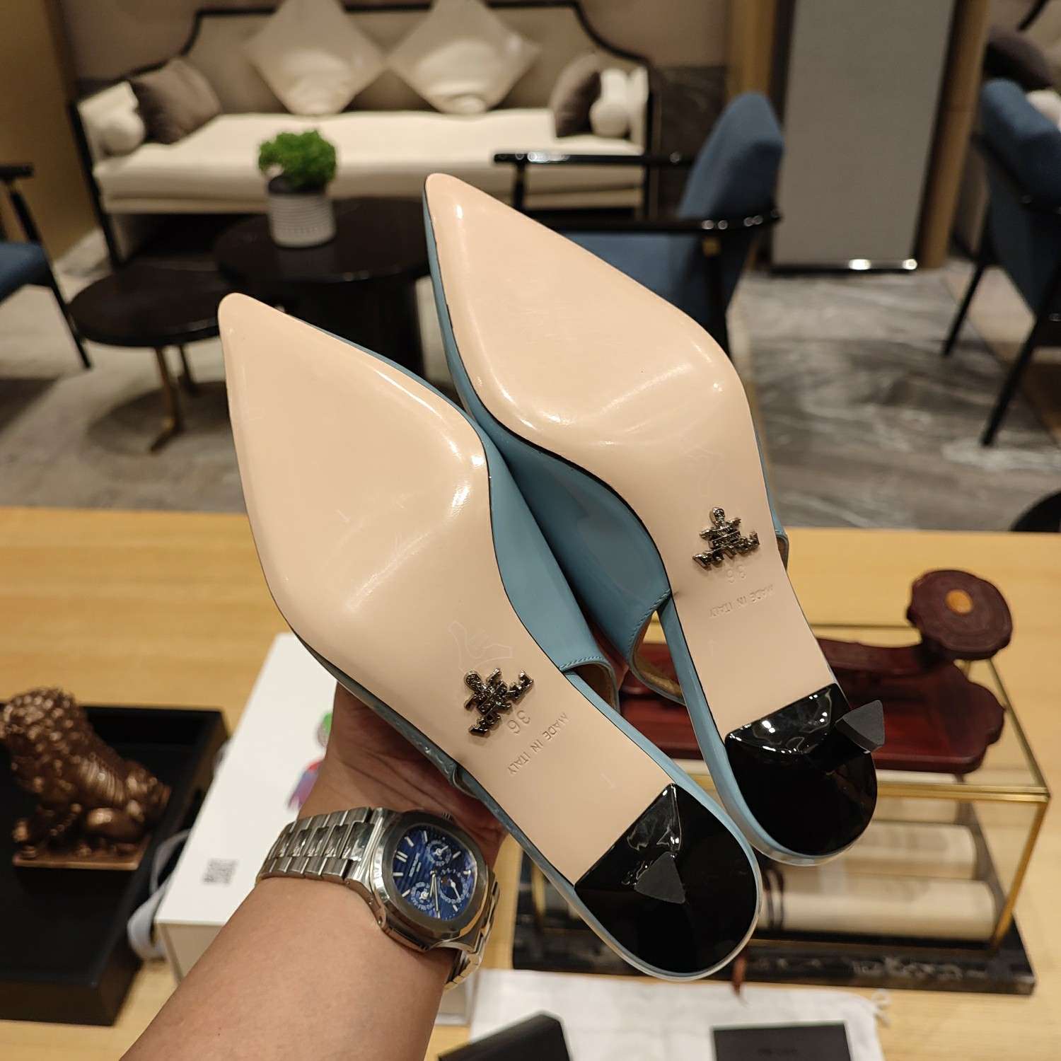 Pra*a Slingback Spike Pumps Blue For Women