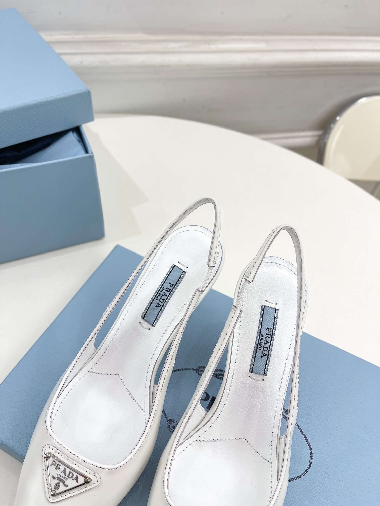 Pra*a Slingback Spike Pumps White For Women