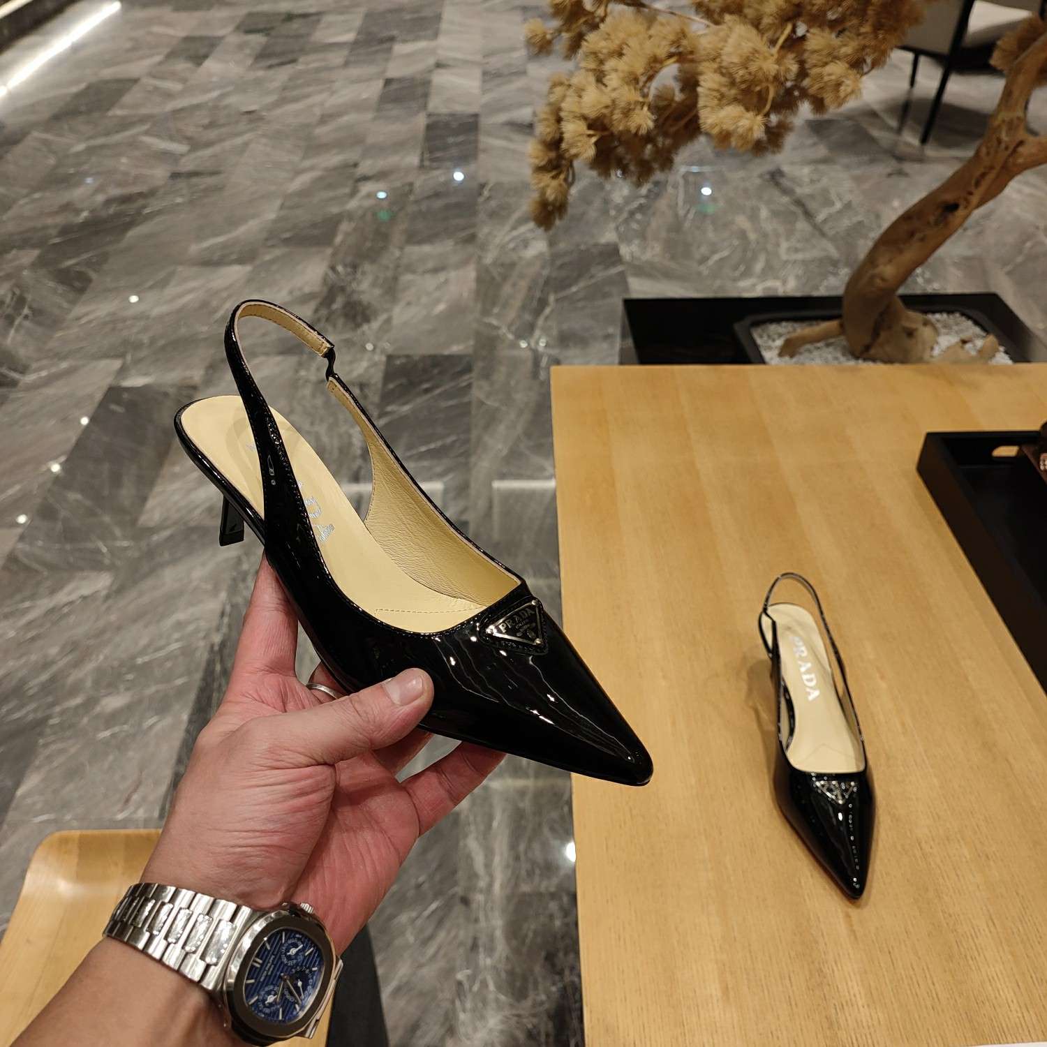 Pra*a Slingback Spike Pumps Black For Women
