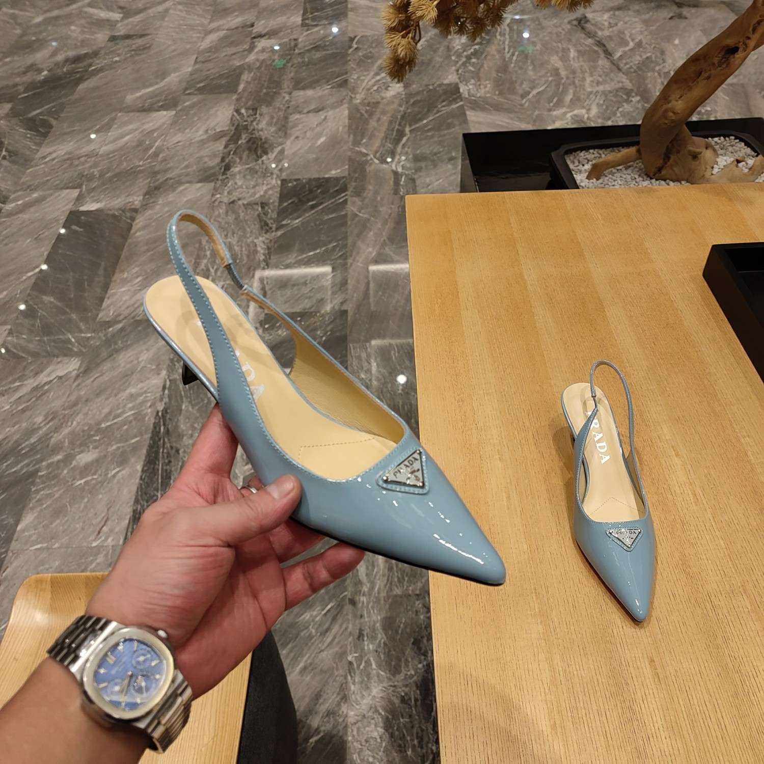 Pra*a Slingback Spike Pumps Blue For Women