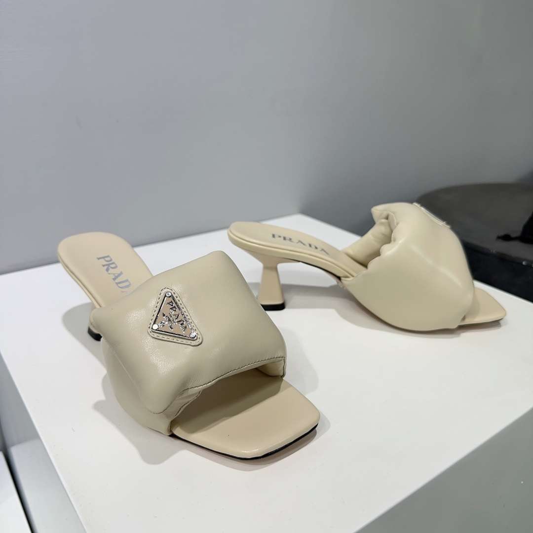 Pra*a Soft Padded Nappa Sandals Cream For Women