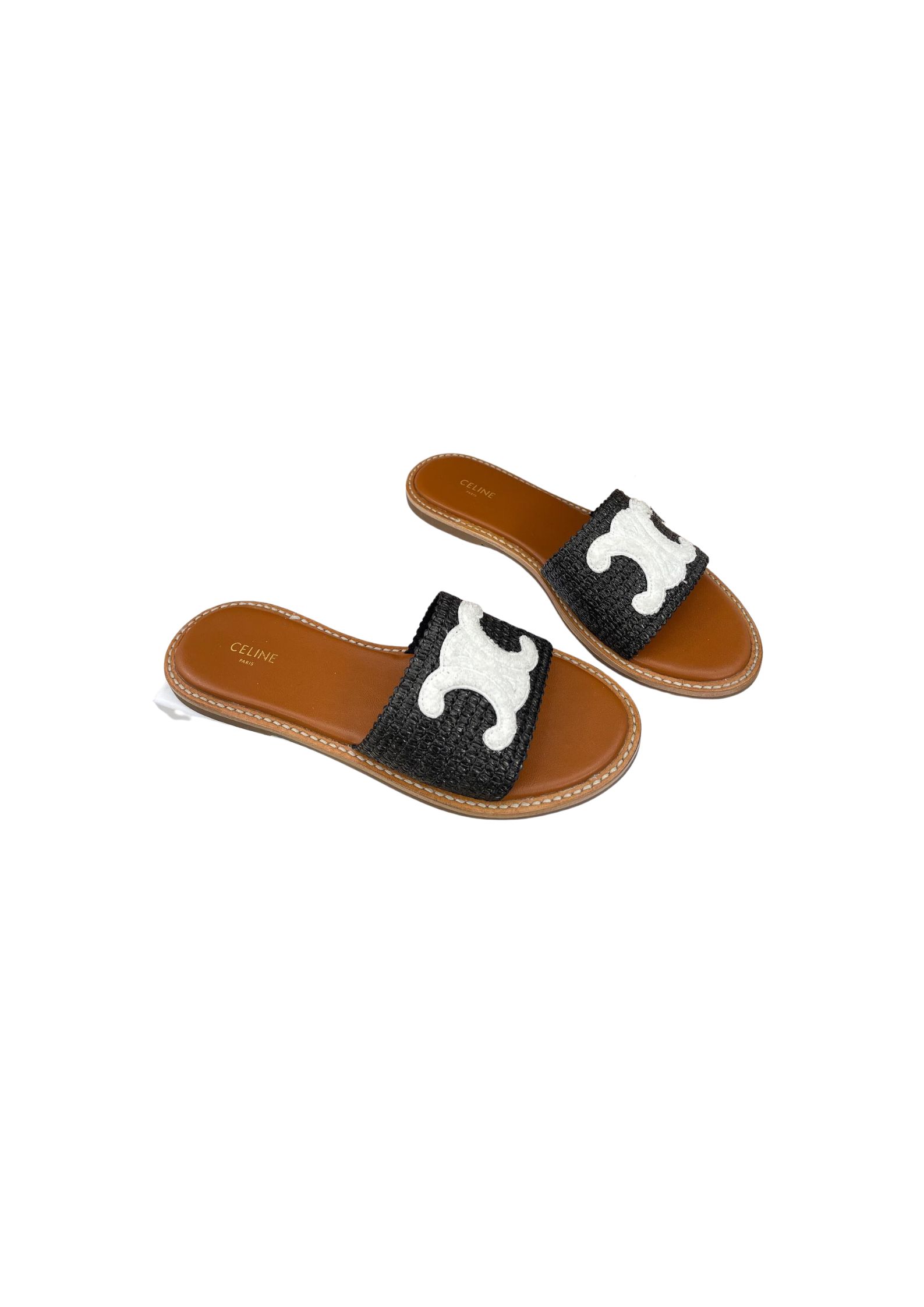 Ce1i*e Lympia Flat In Raffia Black For Women
