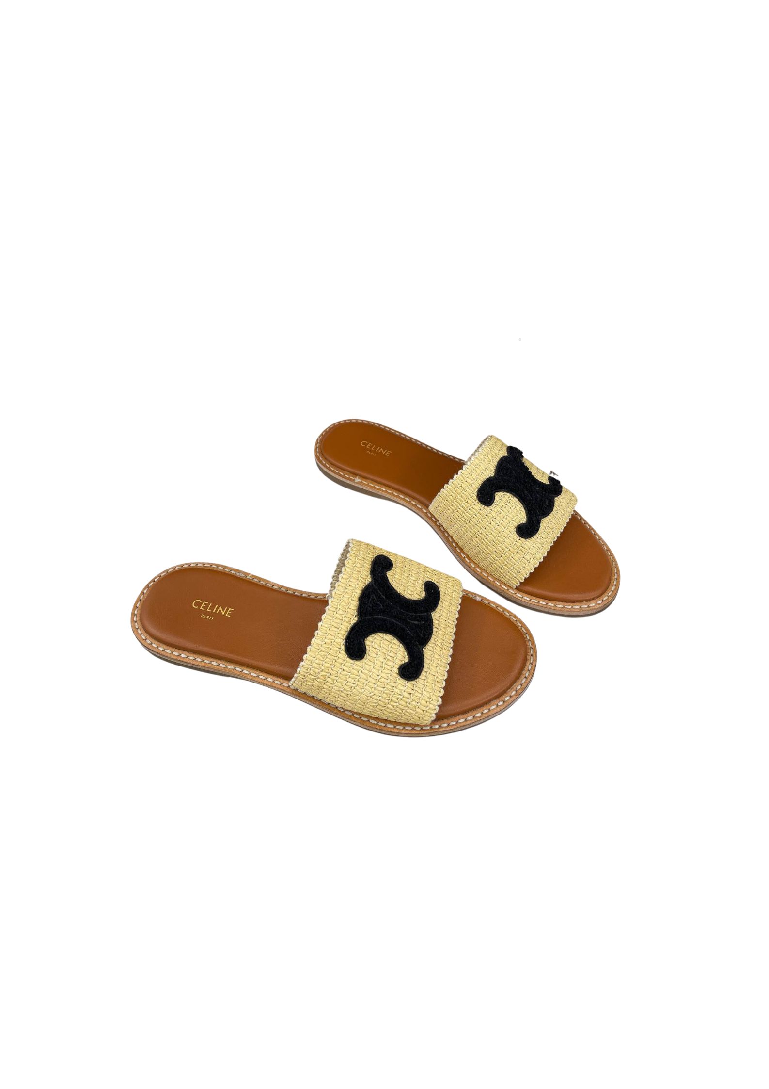 Ce1i*e Lympia Flat In Raffia Beige For Women