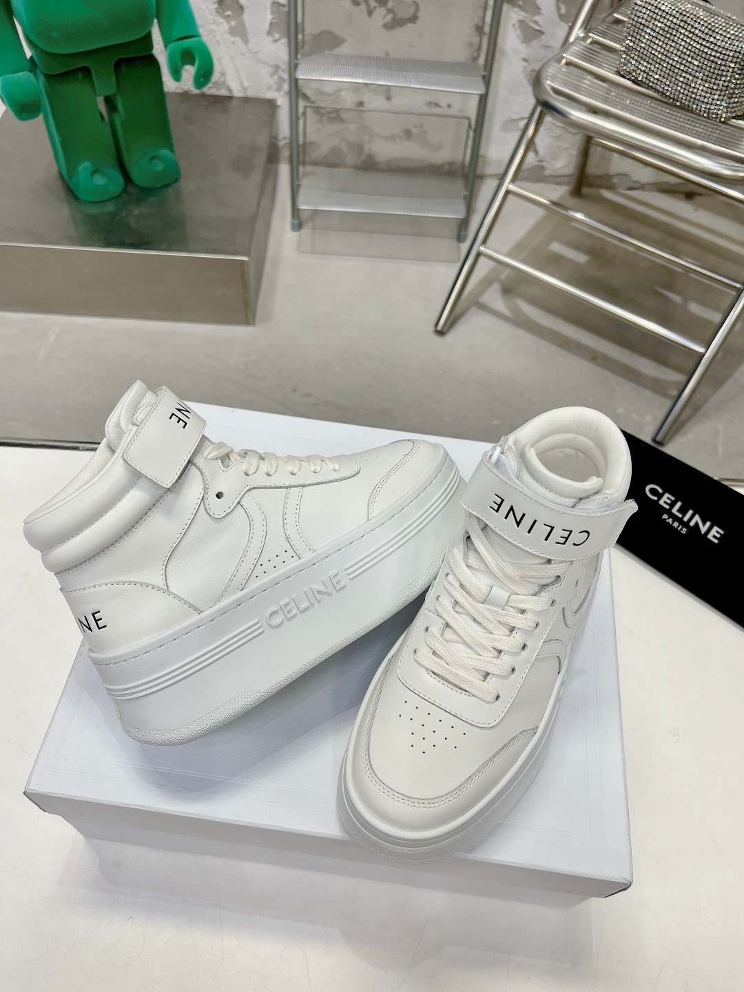 Ce1i*e Mid Block Sneakers With Velcro And Wedge White For Women 352163338C.01OP