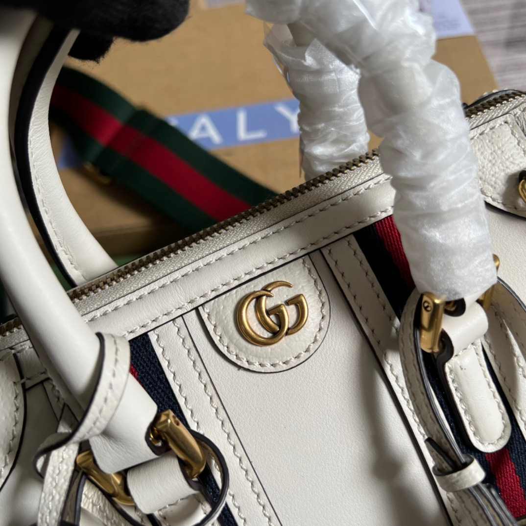 Gvc*1 Double G-Detailed Smooth Mini Handbag White/Grey/Brown For Men 8.6 in/ 22 cm