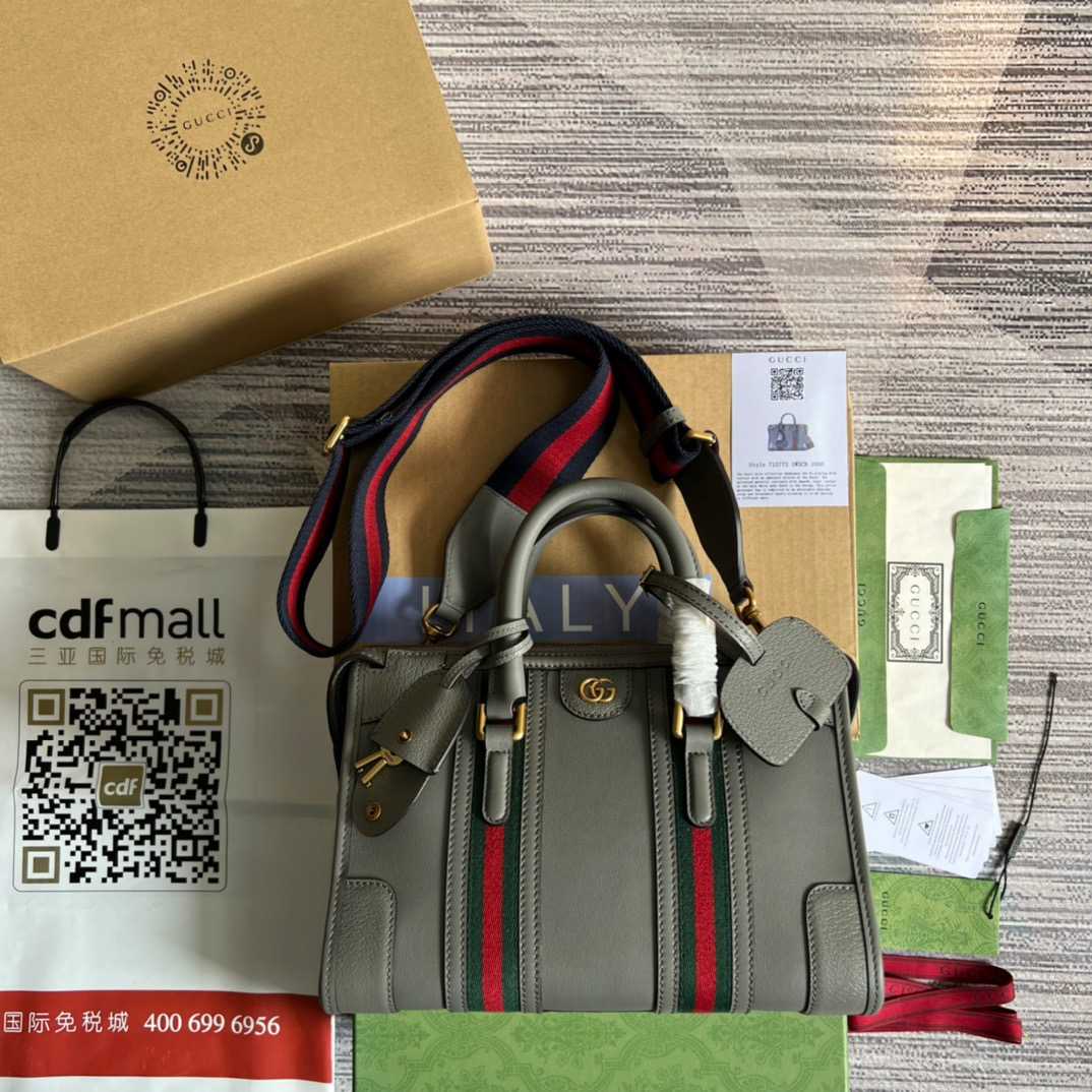 Gvc*1 Double G-Detailed Smooth Small Handbag White/Grey/Brown For Men 10.6 in/ 27 cm