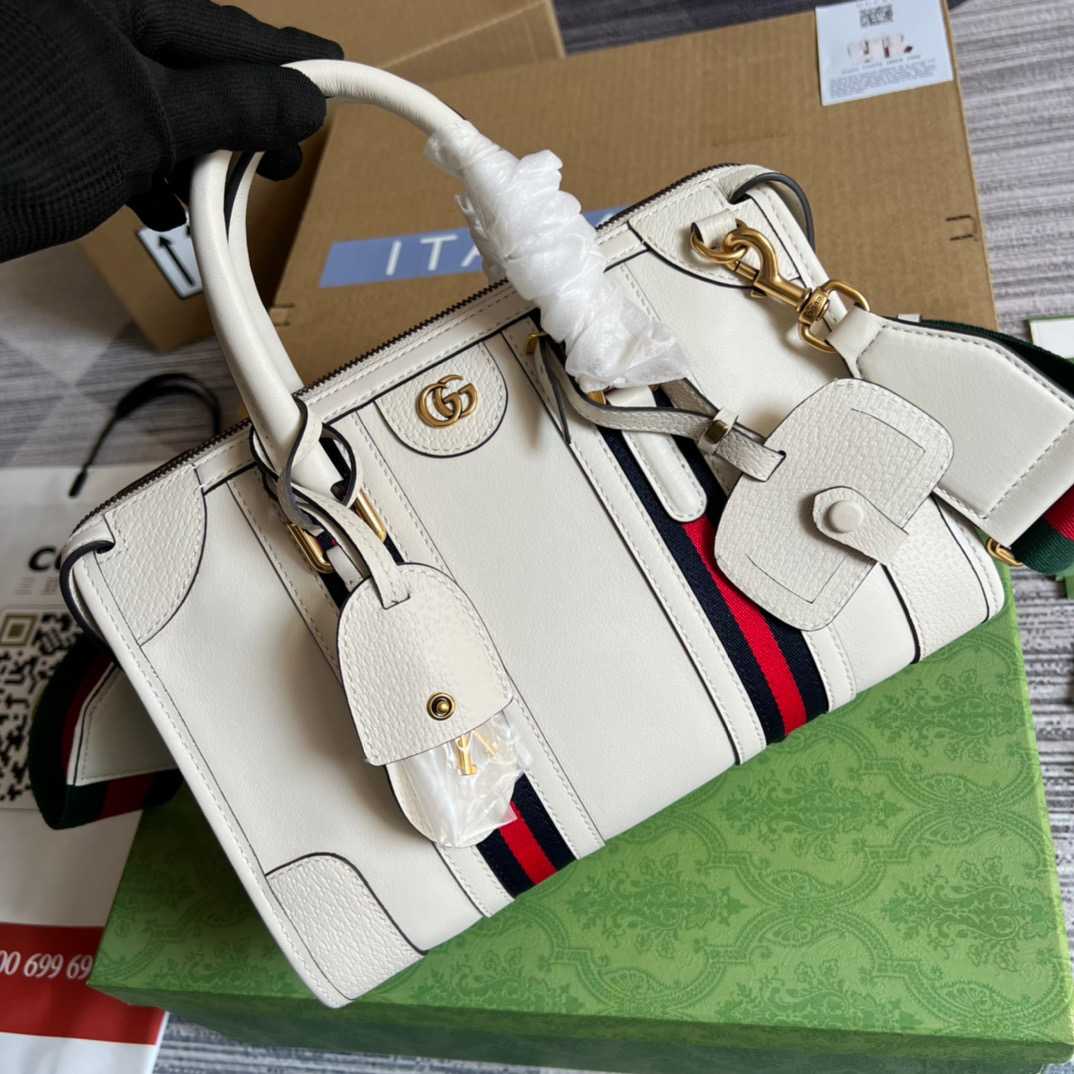 Gvc*1 Double G-Detailed Smooth Small Handbag White/Grey/Brown For Men 10.6 in/ 27 cm