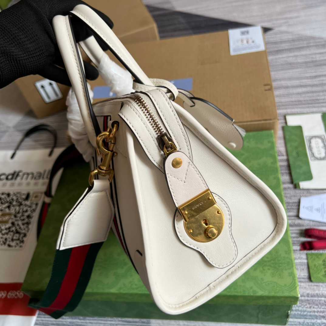Gvc*1 Double G-Detailed Smooth Small Handbag White/Grey/Brown For Men 10.6 in/ 27 cm