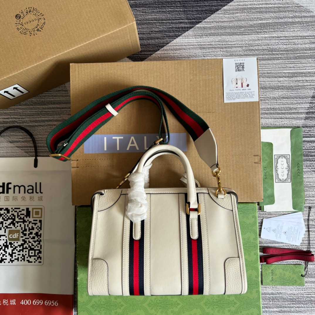 Gvc*1 Double G-Detailed Smooth Small Handbag White/Grey/Brown For Men 10.6 in/ 27 cm