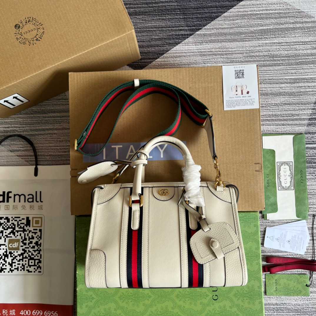 Gvc*1 Double G-Detailed Smooth Small Handbag White/Grey/Brown For Men 10.6 in/ 27 cm